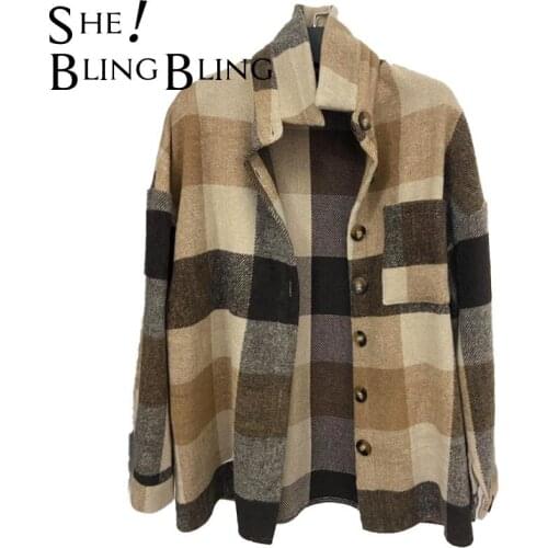 SheBlingBling Checked Shirt 2021 Spring Autumn Office Lady Plaid Shirts Women Casual Blouses Long Sleeve Button Loose Thick Tops