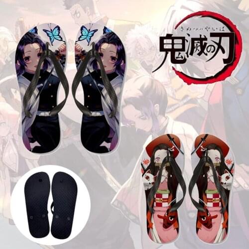 Demon Slayer Anime Flip Flops Kimetsu No Yaiba Slippers Kamado Tanjirou Kamado Nezuko Printing Slippers Creative Casual Shoes