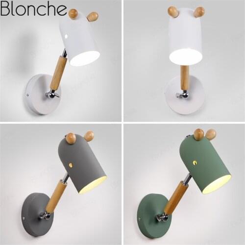 Modern Rotatable Wall Light Nordic Wood Horse Modeling Wall Lamps for Living Room Study Bedroom Light Fixtures Led Mirror Lights