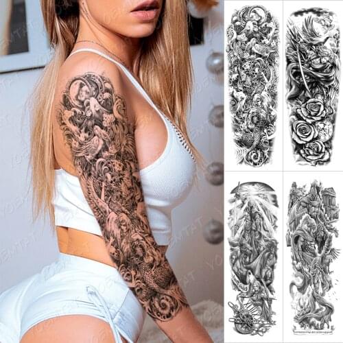 Large Arm Sleeve Tattoo Angel Phoenix Waterproof Temporary Tatto Sticker Rose Warrior Skull Devil Body Art Full Fake Tatoo Men