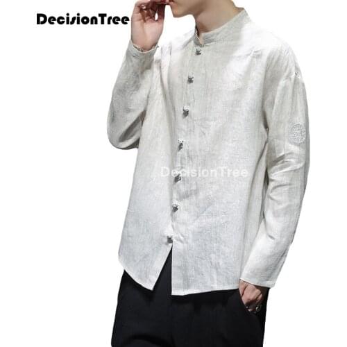 2021 cotton traditional chinese tang suit top clothes men long sleeve kung fu tai uniform shirt blouse chinese hanfu tees