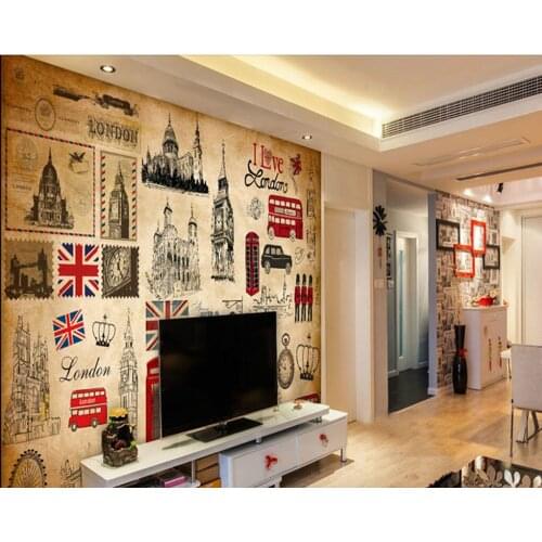 Custom vintage wallpaper, Retro Europe London,murals for living room bar KTV restaurant background wall embossed papel de parede