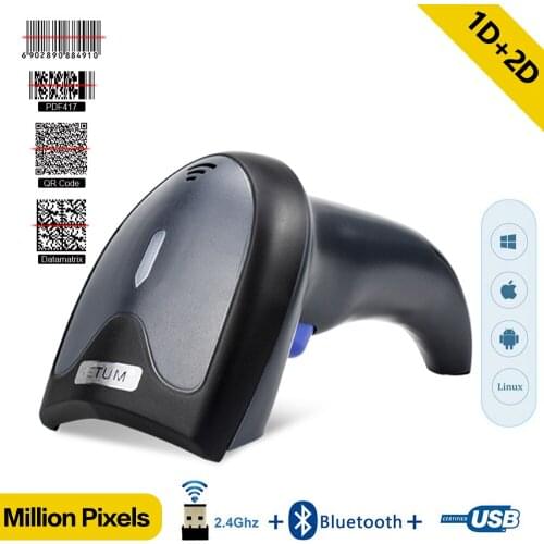 W8-X Bluetooth Wireless 1D 2D QR Barcode Scanner 2.4G and USB PDF417,Data Matrix Bar Code Reader High Quality Million pixels