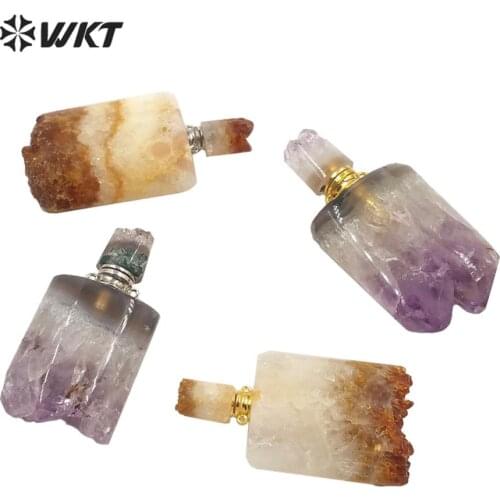 WT-P1500 New arrival stone pendant Fashion portable natural yellow/purple stone perfume bottle pendant for lady 1 PC