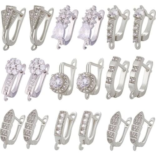 JUYA DIY Fastener Earring Hooks Connectors Cubic Zirconia Ear Wear Clip Clasps For Earrings Making Handmade Jewelry Accessories