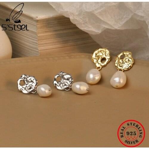 Irregularity 925 Sterling Silver Drop Earrings For Women Baroque Pearl Gold Bohemian Summer Pendientes Mujer Moda 2019 Jewellery