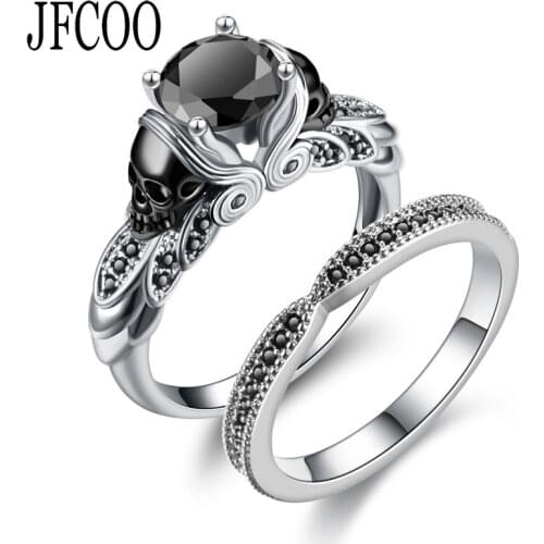 Punk Skull Black Color Women Zircon Ring Set Women engagement rings Jewelry Dropshipping