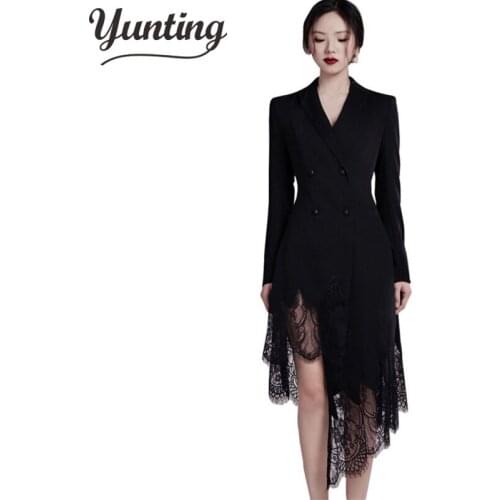 HIGH QUALITY Newest Fashion 2021 Designer Runway Dress Womens Long Sleeve Lace Patchwork Long Dress