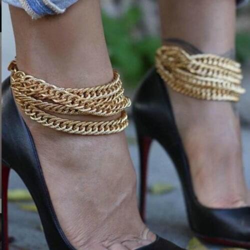Gold Multi-layer Chain Ankle Bracelet for Women Hip Hop Bohemian Initial Anklet Bracelet for Leg Foot Jewelry Barefoot Sandal