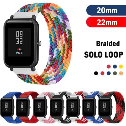 20mm 22mm Braided Solo Loop For Amazfit GTS 2/2e/GTS2 Mini/GTR 42mm 47mm/GTR2/2e/stratos 2/3 Bracelet correa Amazfit Bip Strap