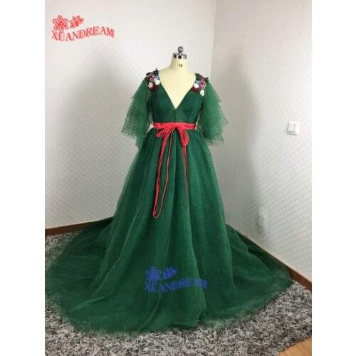 2017 Real made photo elegant flowers evening gown vestidos de festa elegant v neck sports cheap evening dresses made in china