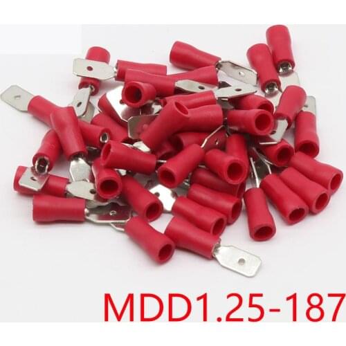 50PCS/LOT Red MDD1.25-187 male Insulated Spade Quick Connector Terminals Crimp Terminal AWG MDD