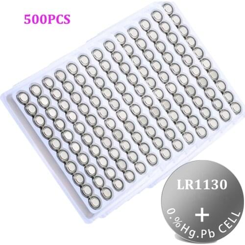 500PCS Original LR1130 189 1.5V Alkaline Batteries AG10 LR54 SR1130W Button Cell Battery 0%Hg for Remote control Watches