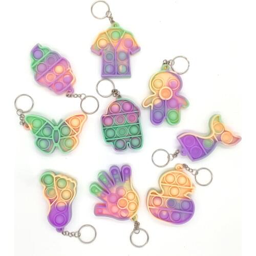 9pcs Mini Pop Its Fidget Toys Kit Keychain Autism Squishy Stress Reliever Toys Adult Children Anti Stress Set Antistress Toys