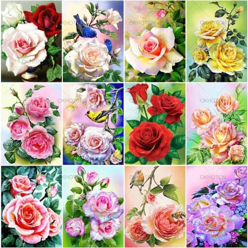 Rose Floral 5D DIY Diamond Painting Full Square Drill Flower Cross Stitch Kit Diamond Embroidery Peony Rhinestone Art Home Decor