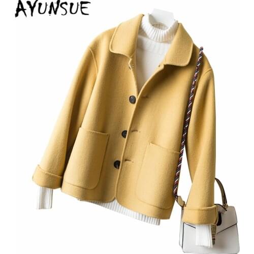 AYUNSUE 2020 Elegant Casual Double-Sided Cashmere Wool Coats Autumn Winter Coat Women Fit Soft Short Female Jacket Clothes LW455