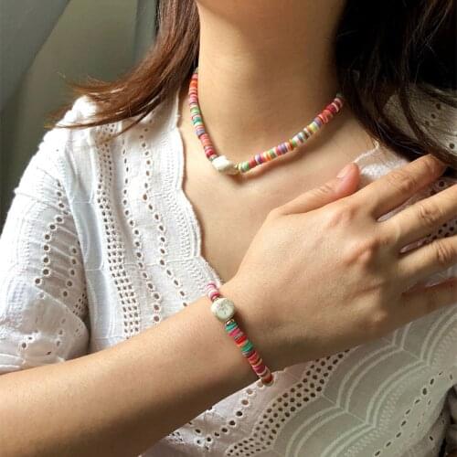 Boho Necklace Bracelet Jewelry Set for Women Colorful Soft Clay Turquoise Summer Beach Jewelry Fashion Ethnic Gifts for Friend