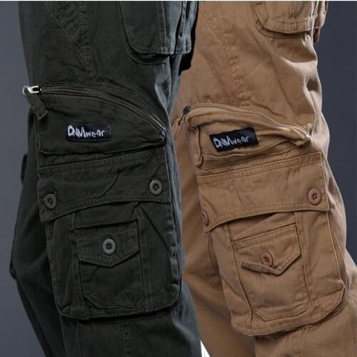 Fashion Multi Pockets Combat Tactical Trouser Military Style Cargo Pants Men Baggy Loose Casual Cotton Black Khaki Army Green