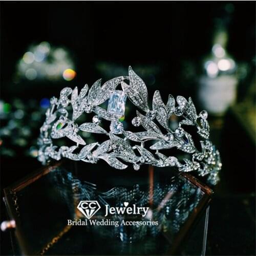 CC Wedding Crown Women Hair Accessories Bridal Hairbands Engagement Jewelry Leaf Shape Luxury Headdress Pageant Diadem Gift HS08