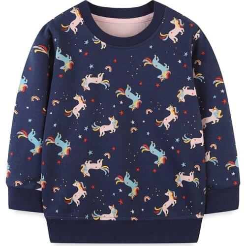 Jumping Meters New Arrival Girls Hooded Shirts For Autumn Winter Unicorns Rainbow Print Childrens Sweatshirts Toddler Tops