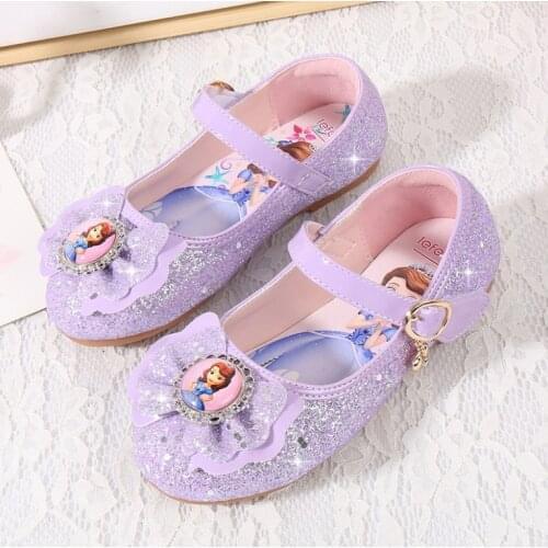 Disney Sophia Sandals For Baby Girls Princess Kids Leather Shoes Flat Summer Sandals Butterfly Knot For Party Dress