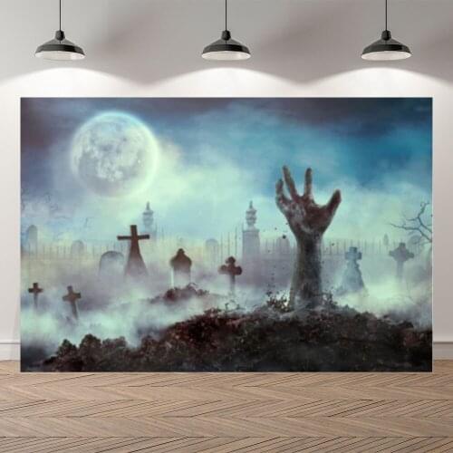 Seekpro Night Spooky Halloween Party Grave Yard Moon Cloud Photography Background Photographic Backdrop For Photo Studio Shoot