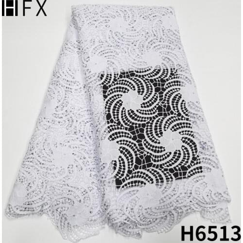 HFX White Nigerian Guipure Cord Lace Fabric 2020 High Quality Lace African Embroidery Cotton Lace Fabric for Wedding Dress F2974