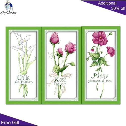 Joy Sunday Calla Rose Pansy Home Decoration H541(3)H542(2)H543(3) Counted and Stamped Calla Rose Pansy Flower Cross Stitch kits