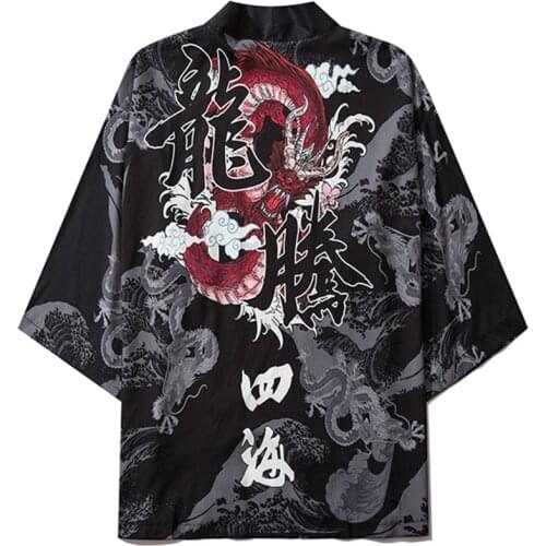 3XL 4XL Japanese Anime Cardigan Cosplay Chinese Dragon Traditional Kimono Men Women Yukata Female Shirt Asian Clothing Robe 2021
