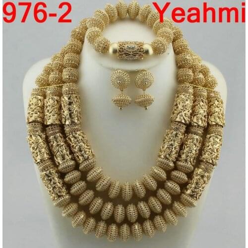 Fashion African Bead Jewelry Set Wholesale 2020 Nigerian Wedding crystal jewelry set Dubai gold colorful Jewelry Set Bridal 976