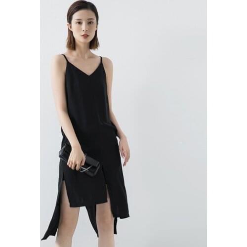 Summer sundress women black ladies pinafore dress side split female office work elegant dresses summer 2019 DZ1009