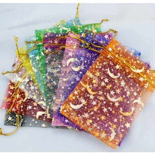 200pcs/lot Moon Star Organza Bags 7x9 9x12 13x18cm Small Party Favor Drawstring Gift Bag Christmas Candy Jewelry Packaging Bags