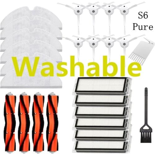 Washable Robot Parts for Xiaomi Roborock S6 Pure S6Pure Mi Robot Vacuum Cleaner (Centre / Side Brush Hepa Filter Mop Cloth) Kits