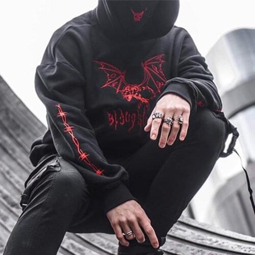2021 Spring And Autumn Casual Mens Hoodies Korean Loose Large Size Bat Embroidery Street Hip-Hop Cotton Hoodies
