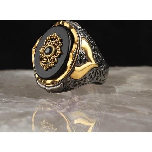 Lapping Plated Onyx Stone Men 'S Silver Ring