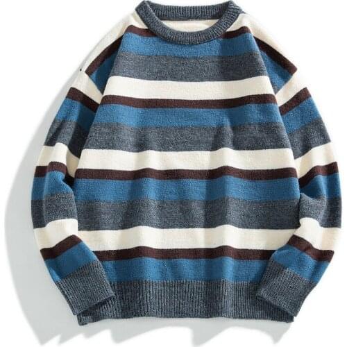 2021 Autumn Winter New Warm Sweaters Fashion Striped Sweater Men Brand Pullover Men O-Neck Pullover Men Tops Oversize Sweaters
