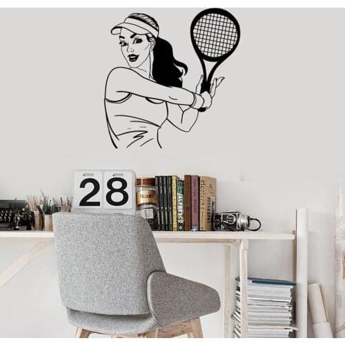 Tennis Girl Wall Decal Player Sports Room Girls Bedroom Home Decoration Art Mural Vinyl Wall Stickers Stadium Wallpaper S744
