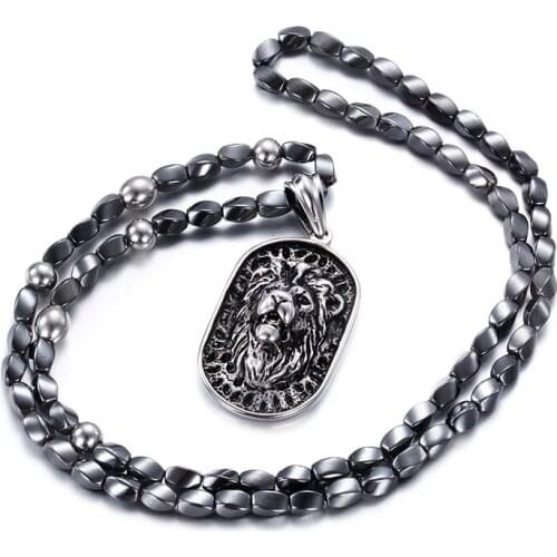 New punk titanium steel lion head male pendant tide male beads necklace jewelry domineering tide necklace wholesale