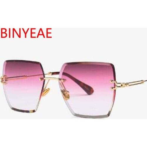 New Large Frame red Gradient Sun glasses Fashion square rimless sunglasses retro vintage luxury clear lens glasses UV400