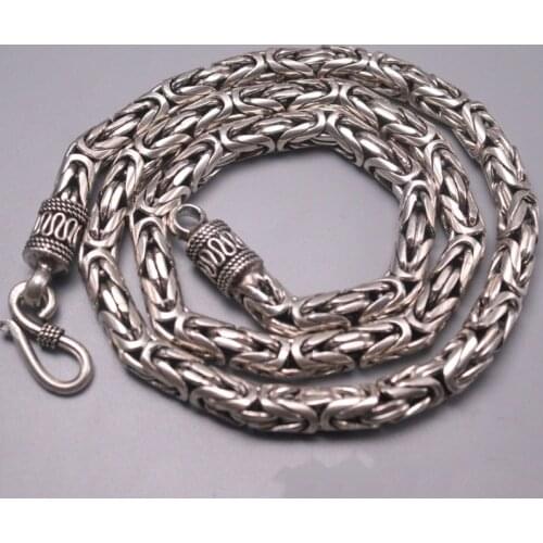 S925 Sterling Silver Necklace Women Men Luck Byzantine Chain Necklace 7mmW 22inch 115-120g
