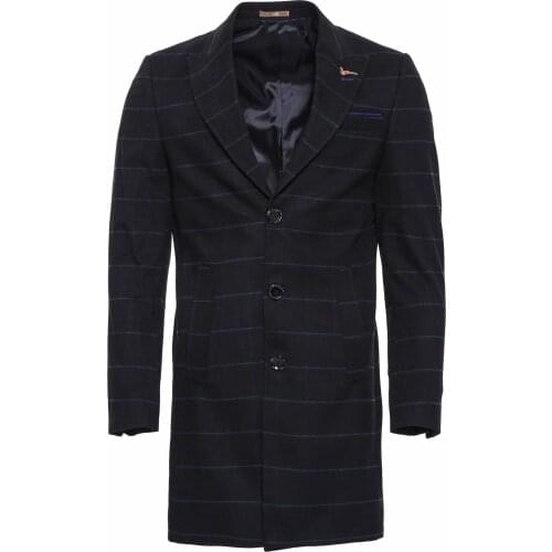 Wide Pointed Collar Black Plaid Coat