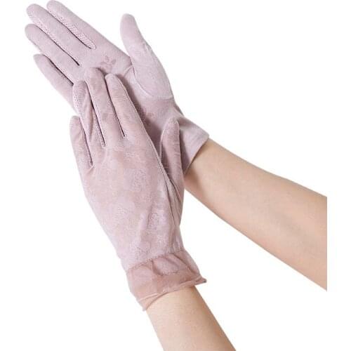Summer Sexy Lace Ice Silk Sunscreen Touch Screen Breathable Anti-UV Non-Slip Thin Drive Cycling Elasticity Quick Dry Gloves