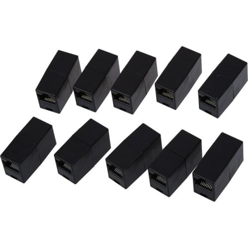 Plastic RJ45 8P8C Female to Female LAN Couplers - Black (Pack of 10)