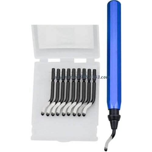 Handle Burr Metal Deburring Remover Cutting Tool with 10pcs Rotary Deburr Blades Removing for Wooden Plastic