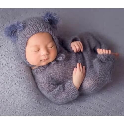 Grey Knit Newborn Blanket Photo Prop Baby Knitted Swaddle Rug Background Beanbag Cover Layer Photography Props