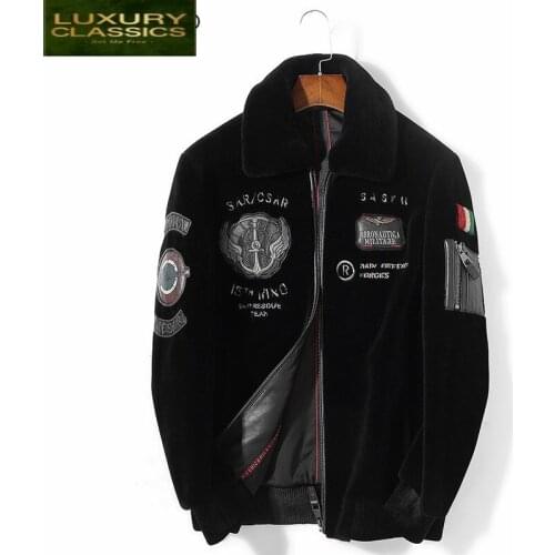 Wool Coat Man 100% Winter Jacket Men Real Sheep Shearling Fur Coats Mens Wool Fur Collar Streetwear Jackets Hiver LW2321