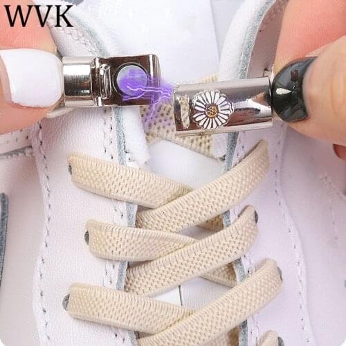 Little Daisy Magnetic Lock Shoelaces Elastic Flat Shoelace Safety Quick Metal Lock Black Shoe Lace Sneakers Unisex Kids Strings
