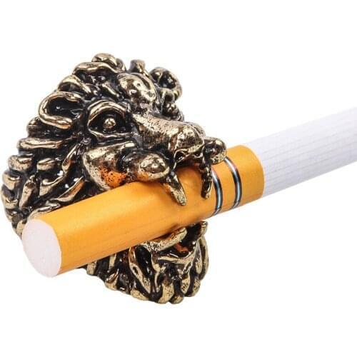 Portable Lion head Cigarette Holder Smoking Ring, Anti-finger yellow Finger Ring gadgets for men Smoking Accessories