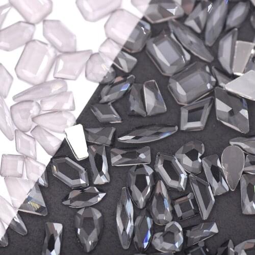 Grey Transparent Crystal Glass Rhinestones 50Pcs Flat Back Shiny Stones Multi Size Shape 3D Nail Art Gems Accessories
