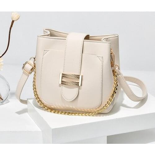 Solid Color Leather Crossbody Bags for Women 2021 New Fashion Versatile Chain Luxury Bucket Small Shoulder Bag Travel Shopping